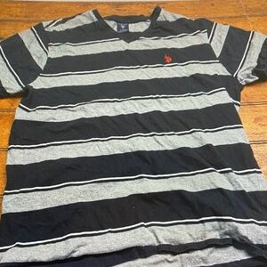 U.S. Polo Assn. Black and Gray Striped Short Sleeve Tee